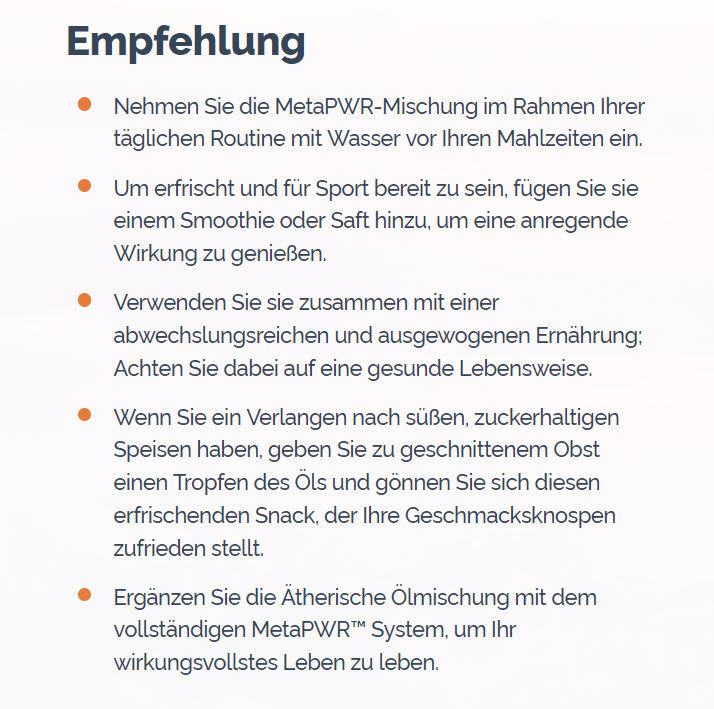 doTERRA MetaPWR Ölmischung Empfehlung