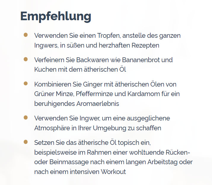 doTERRA Ginger (Ingwer) Empfehlung