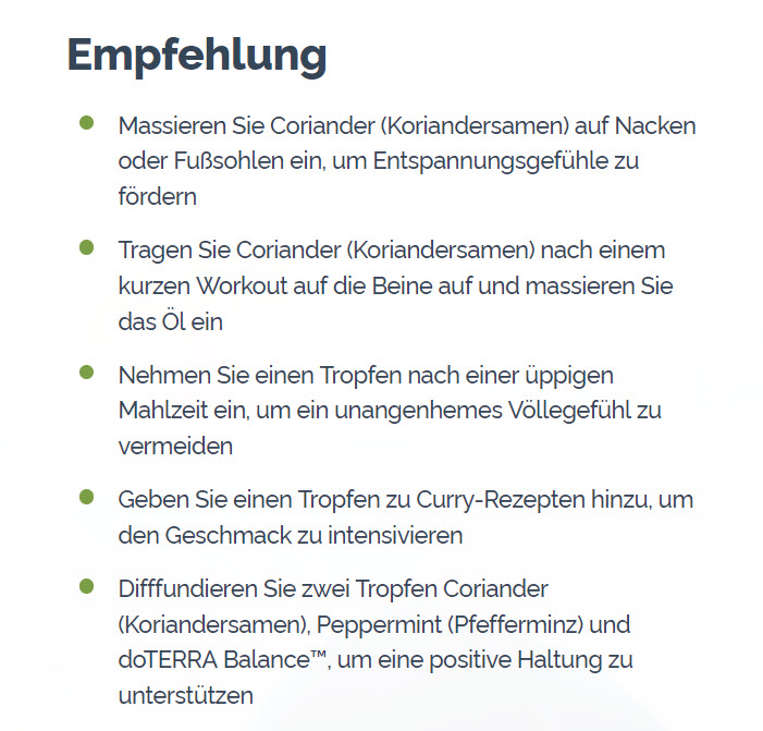 doTERRA Coriander (Koriandersamen) Empfehlung